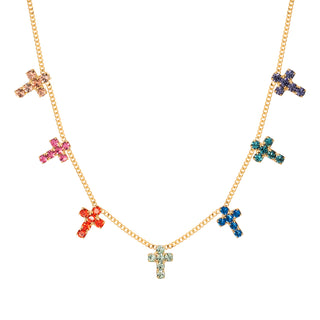 Multi Cross Necklace in Watermelon Rainbow