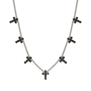 Multi Cross Necklace in Antique Silver / Jet