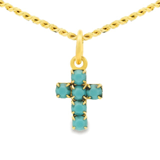 Single Mini Cross Necklace in Turquoise