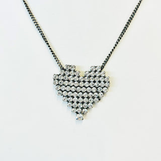 Candy Heart Necklace in Antique Silver / Clear
