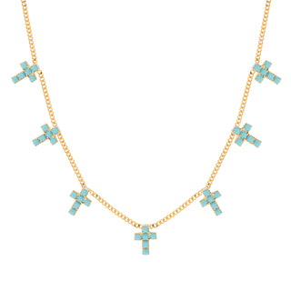 Multi Cross Necklace in Antique Gold / Turquoise