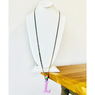 Enamel Monogram Long Necklace Letter "L"