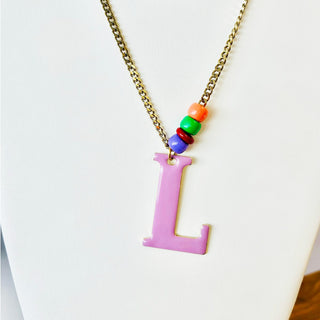 Enamel Monogram Long Necklace Letter "L"