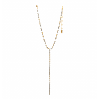 Y Necklace in Antique Gold & Pearls