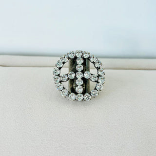 Peace or Bust Ring in Antique Silver / Clear