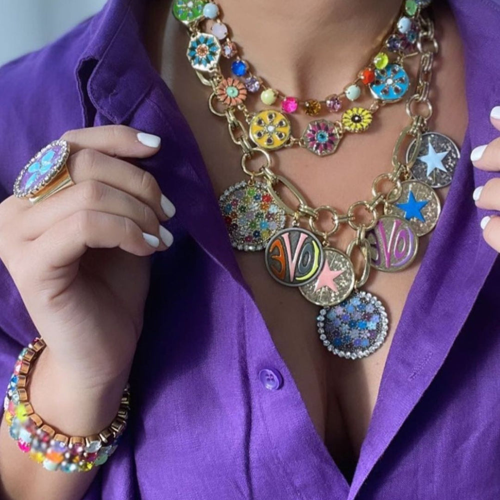 IN STOCK Blue Metallic Gold Oakland Necklace - TOVA main image 1